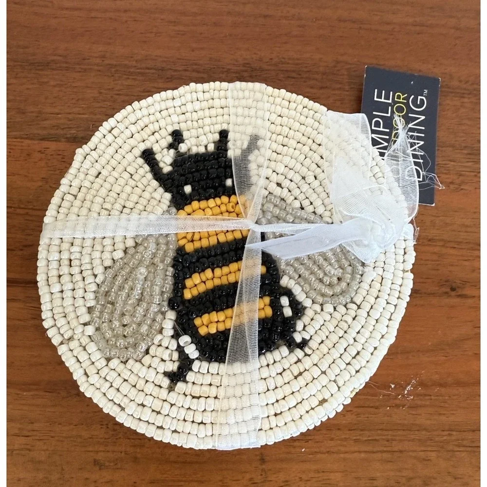 New Beaded Bee Coasters Set of 4 Decor Dining
